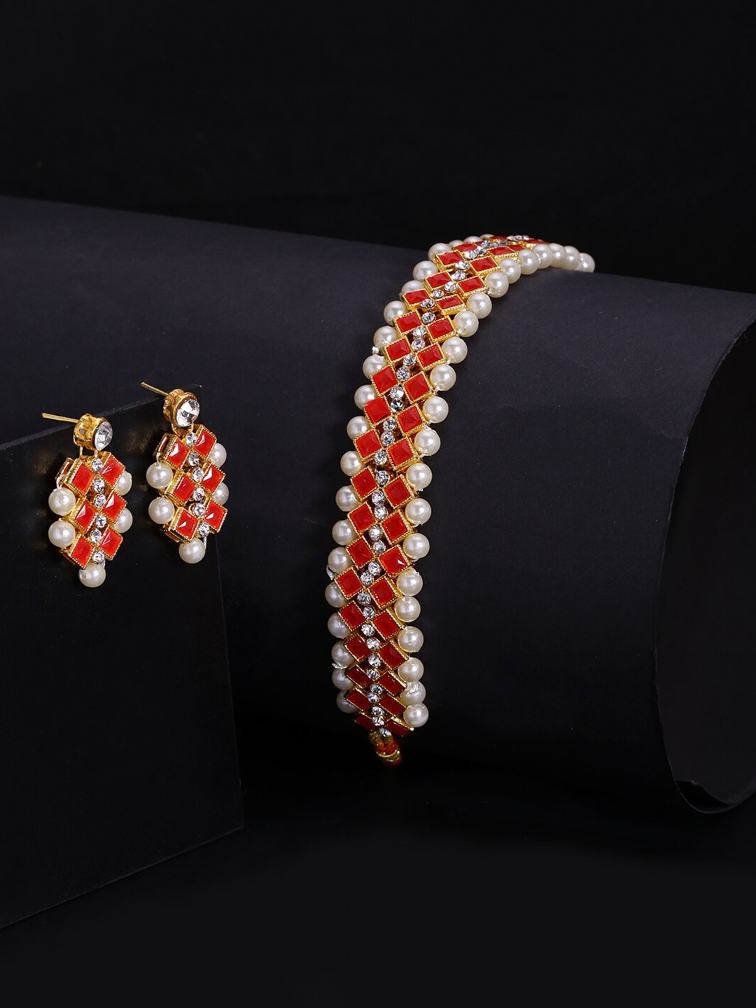 

LIVE EVIL Red & Off White Gold-Plated Choker Necklace