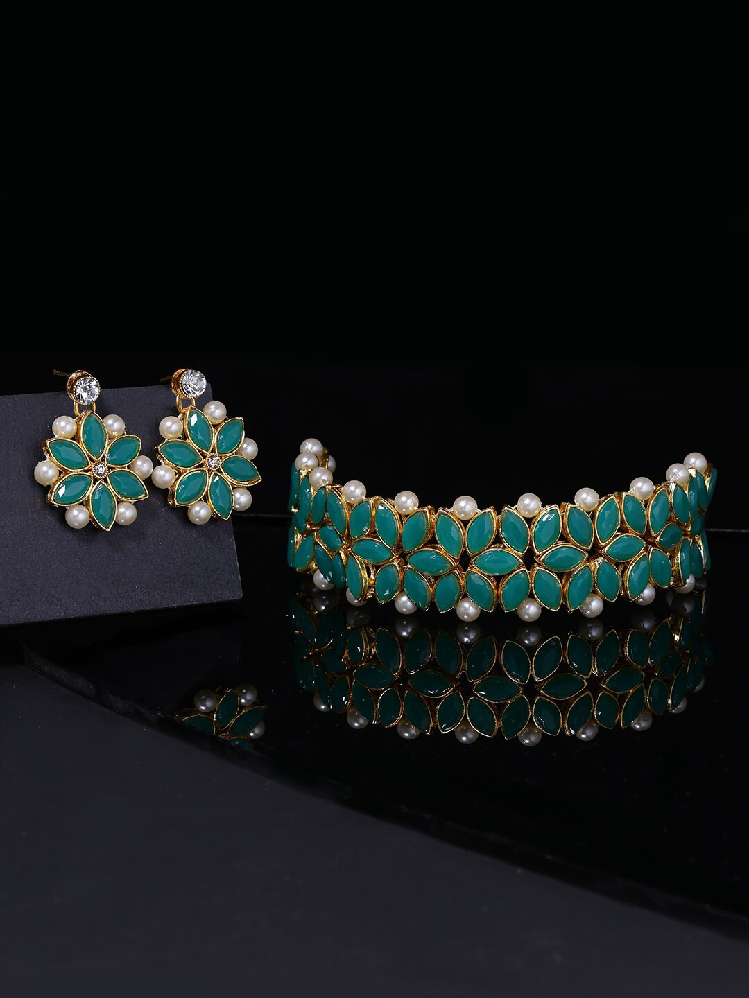 

LIVE EVIL Green & Off White Gold-Plated Choker Necklace