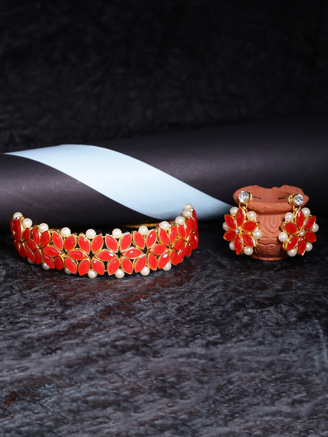 

LIVE EVIL Gold-Plated Red Beaded Jewellery Set
