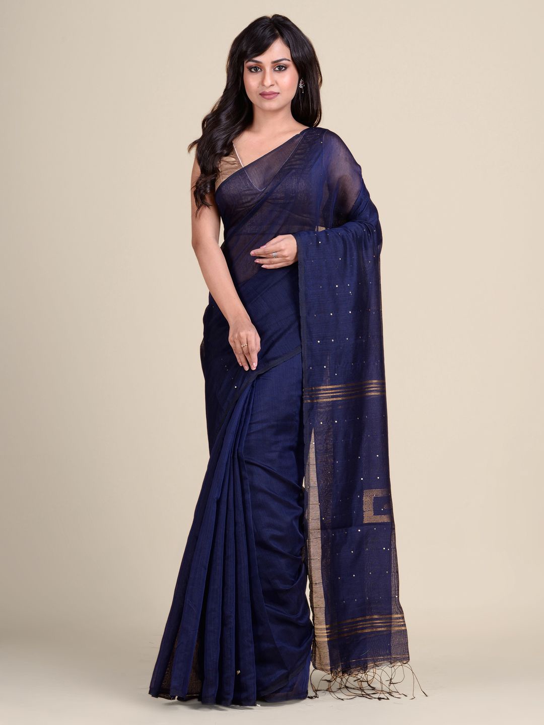 

Charukriti Blue & Gold-Toned Woven Design Saree