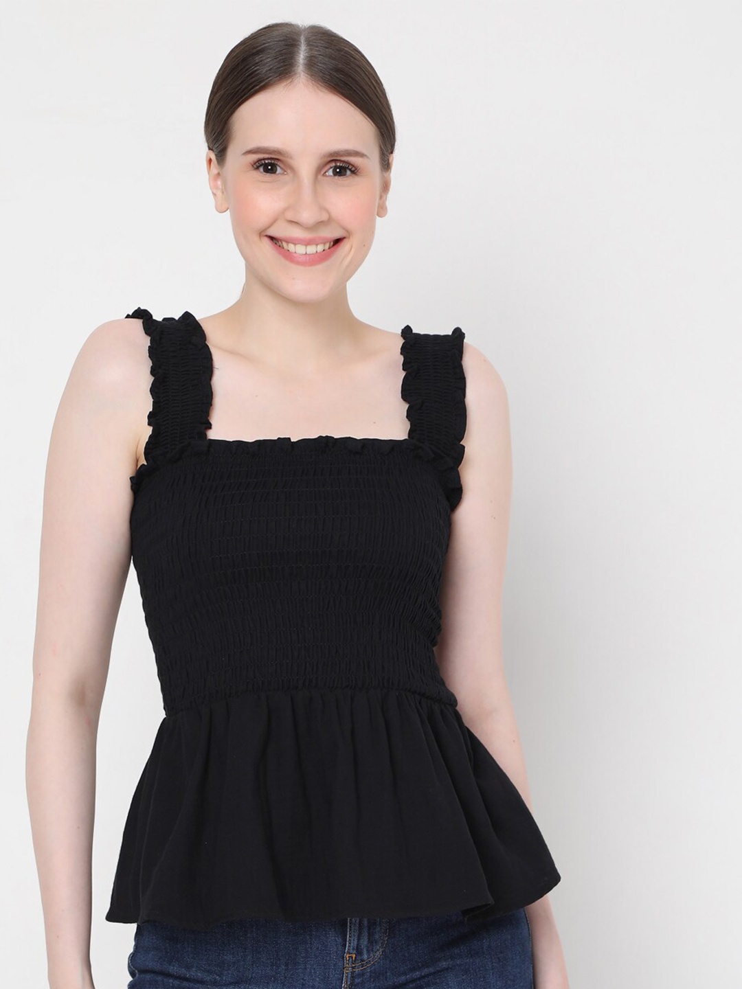

Vero Moda Black Smocked Peplum Top