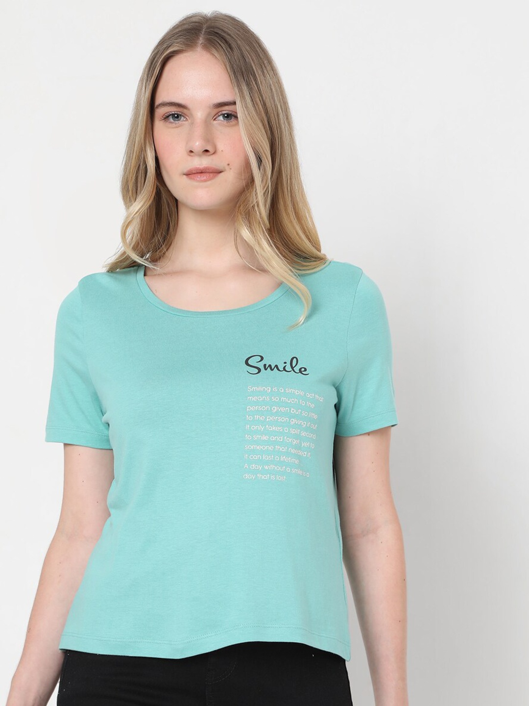 

Vero Moda Women Blue Extended Sleeves Pockets T-shirt