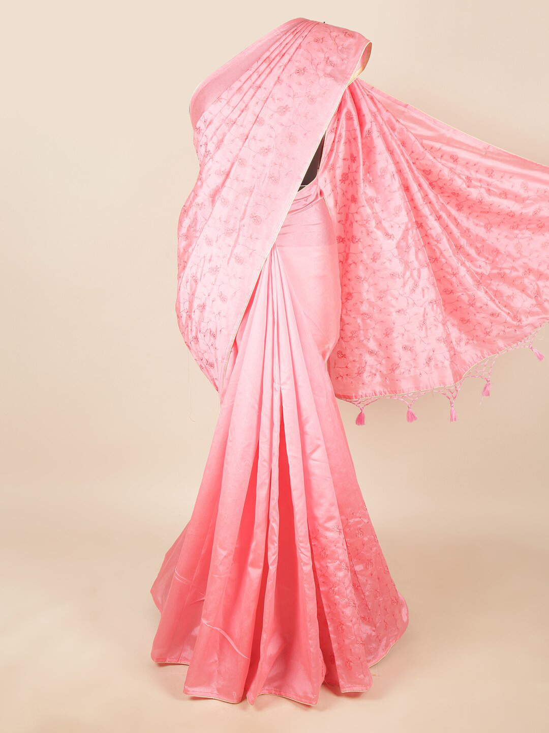 

Pothys Pink Floral Embroidered Art Silk Saree