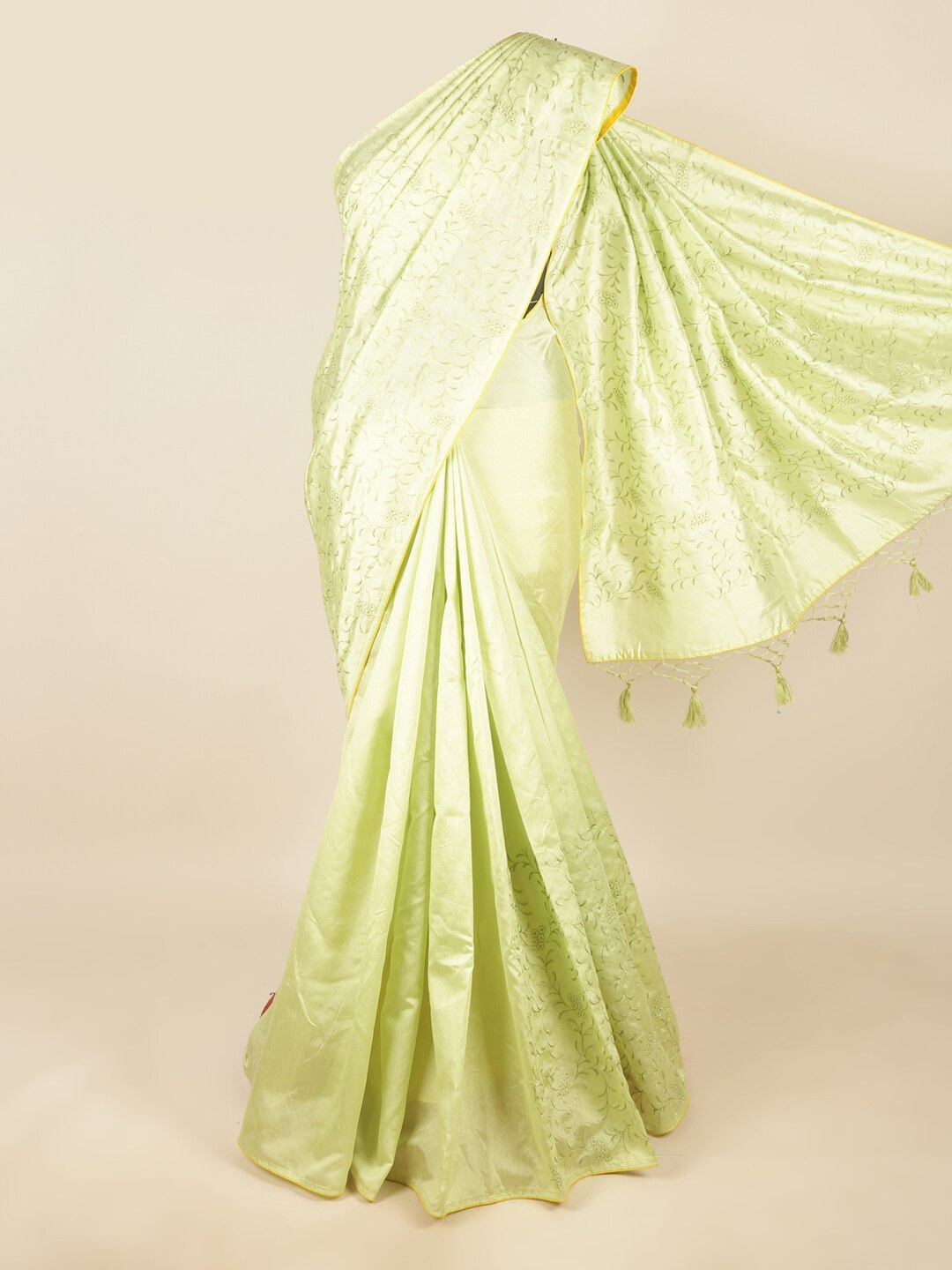 

Pothys Green & Yellow Floral Art Silk Saree