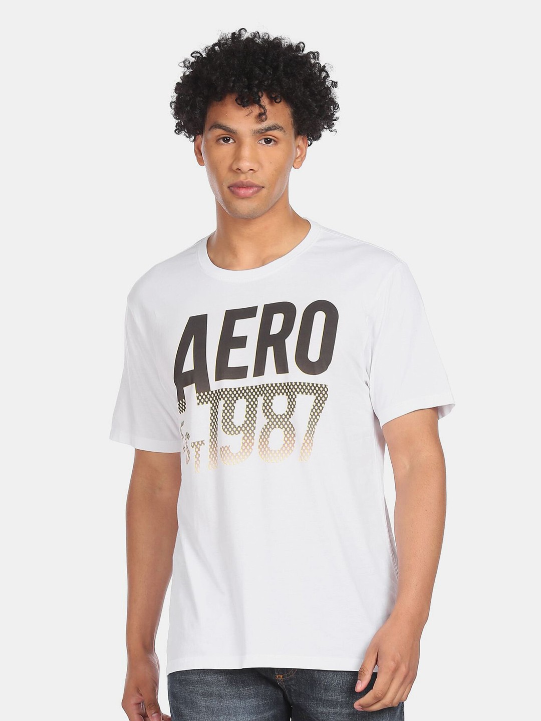 

Aeropostale Men White Graphic Printed Monochrome T-shirt