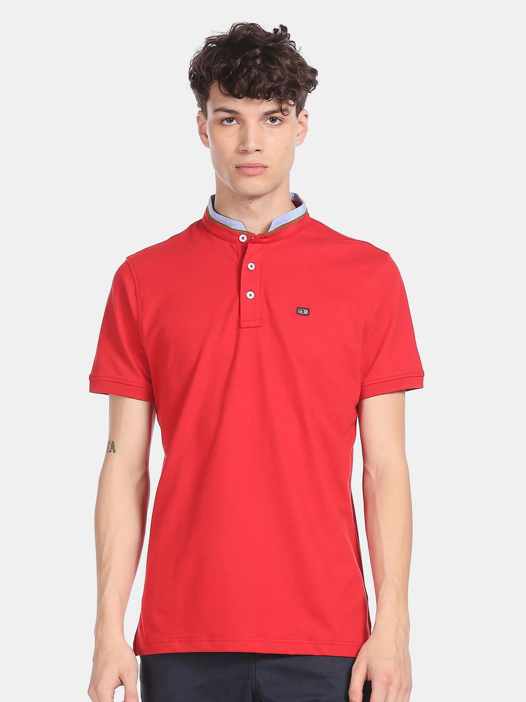 

Arrow Sport Men Red Mandarin Collar T-shirt