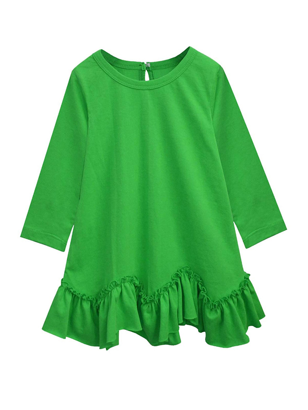 

A.T.U.N. Girls Green Solid Round Neck A-Line Dress