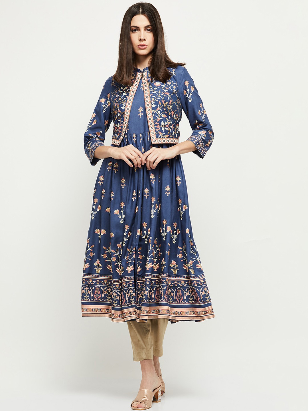 

max Women Blue Ethnic Motifs Printed Kurta