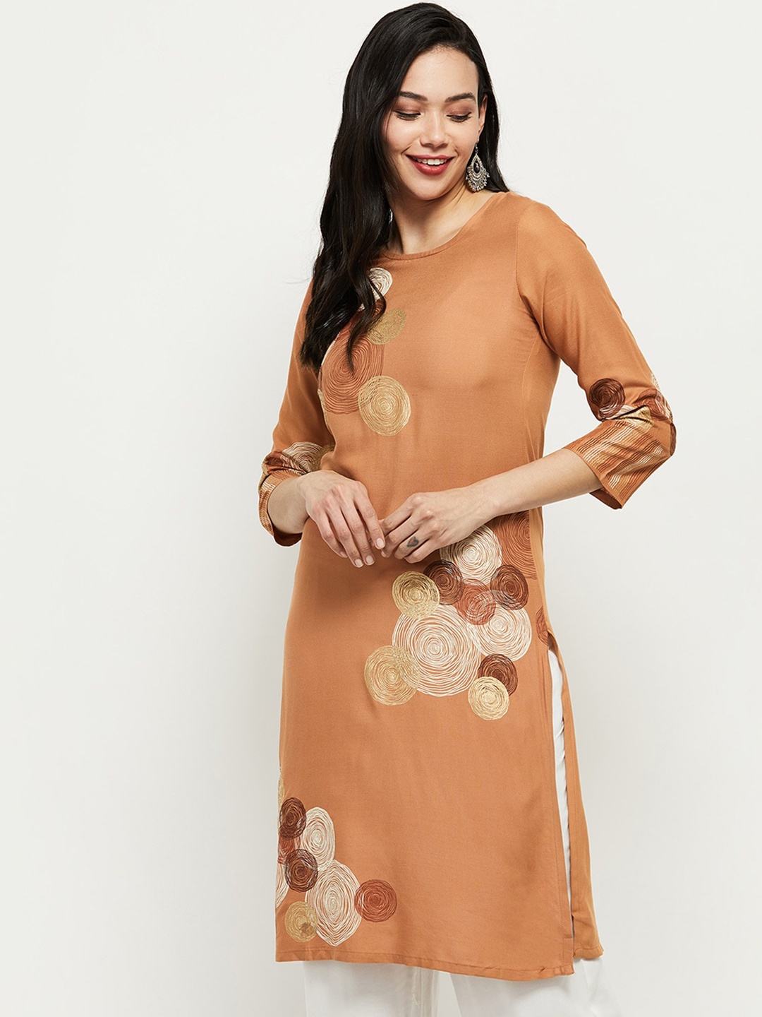 

max Women Pink Round Neck Kurta