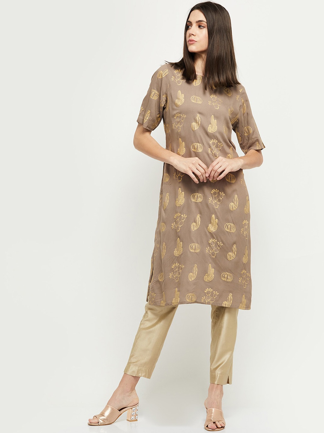 

max Women Grey Printed Kurta