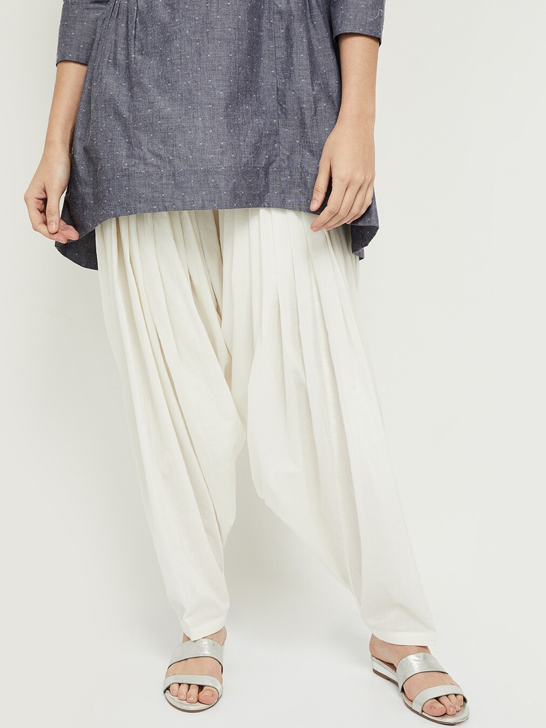 

max Women Off White Solid Pure Cotton Patiala Salwar