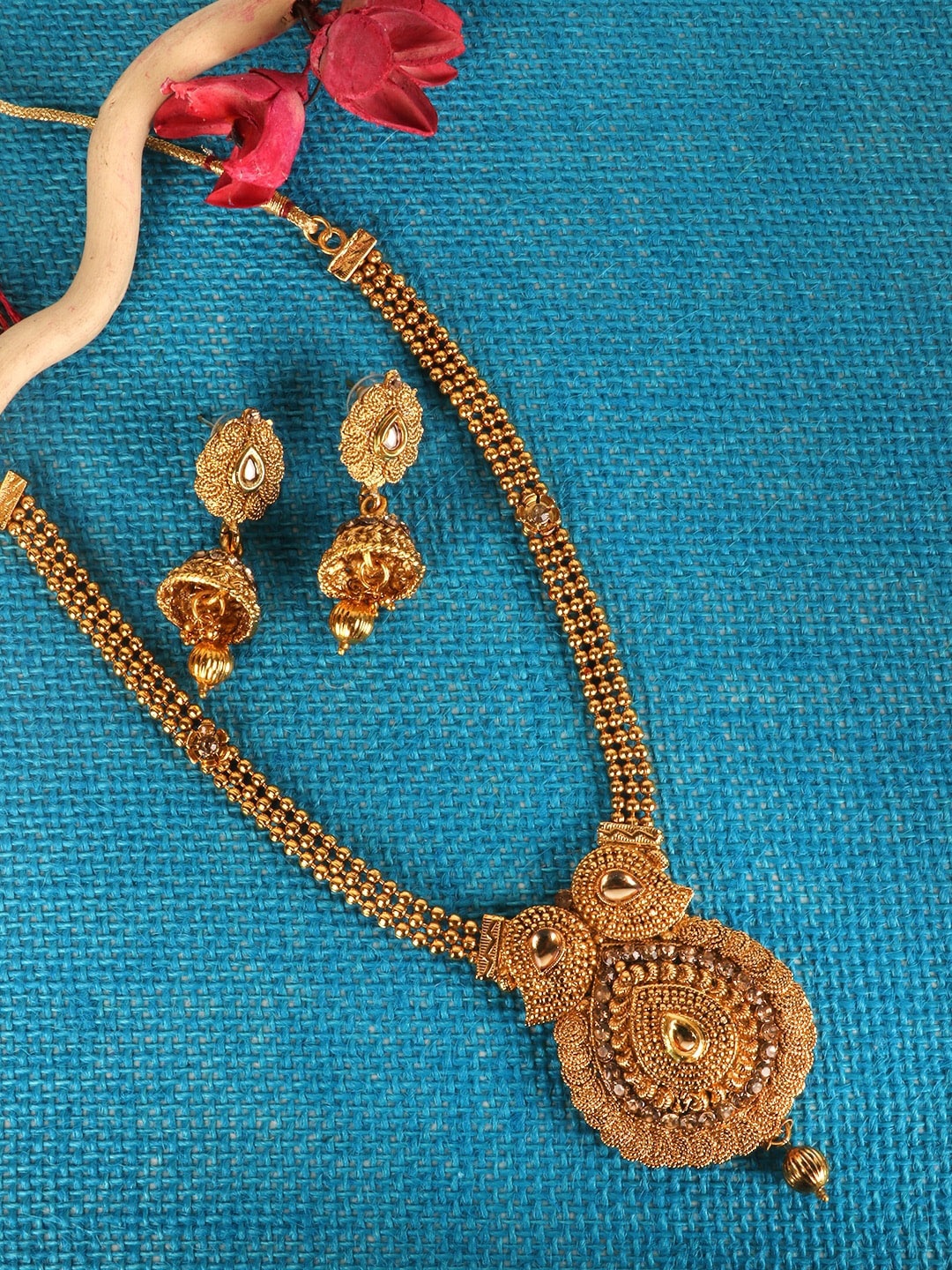 

PENNY JEWELS Gold-Plated Beige Stone-Studded Jewellery Set