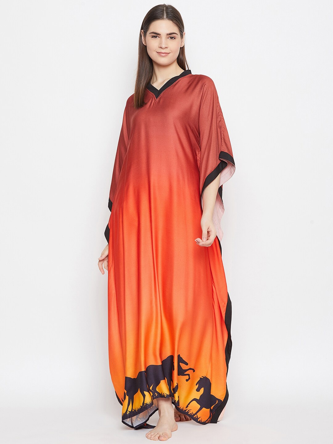 

The Kaftan Company Brown & Orange Printed Maxi Kaftan Nightdress