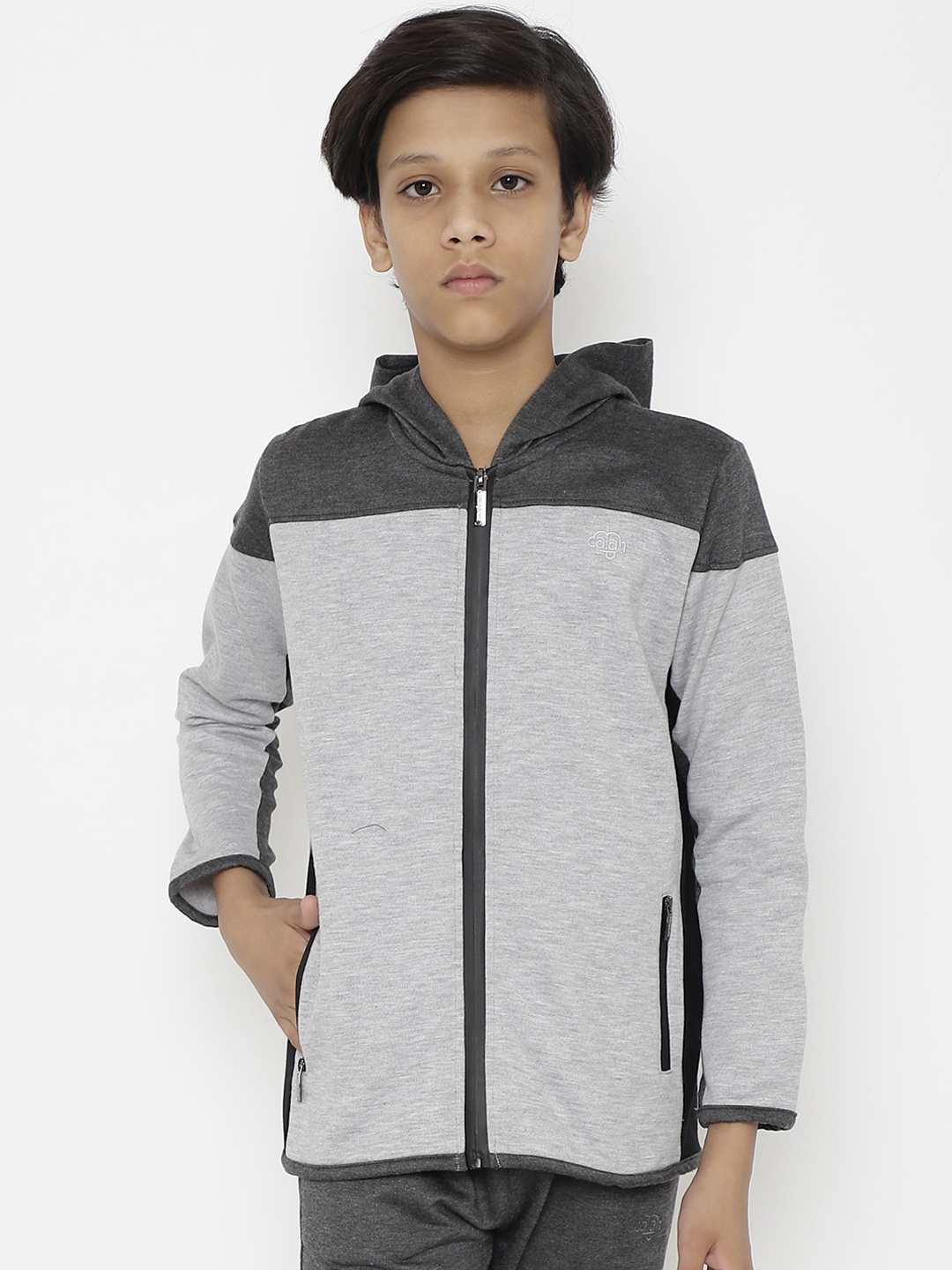 

CHIMPRALA Boys Grey Black Colourblocked Antimicrobial Running Sporty Jacket