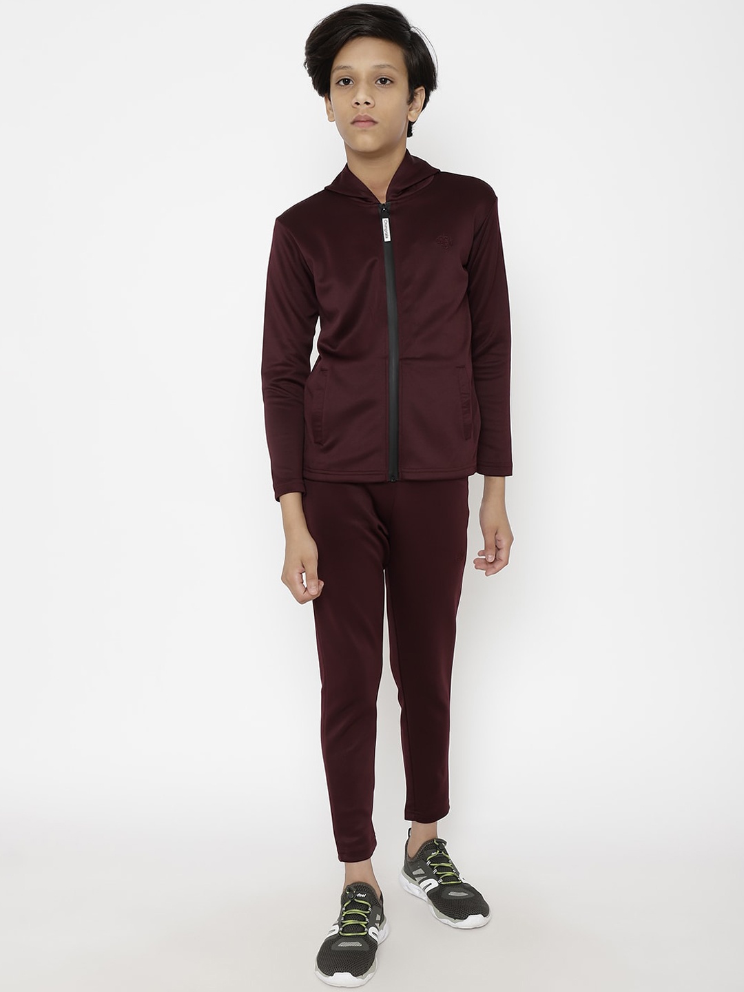 

CHIMPRALA Kids Boys Burgundy Hooded Tracksuits