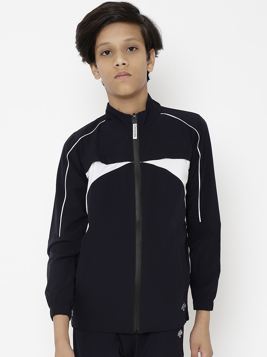 

CHIMPRALA Boys Navy Blue Colourblocked Water Resistant Running Sporty Jacket