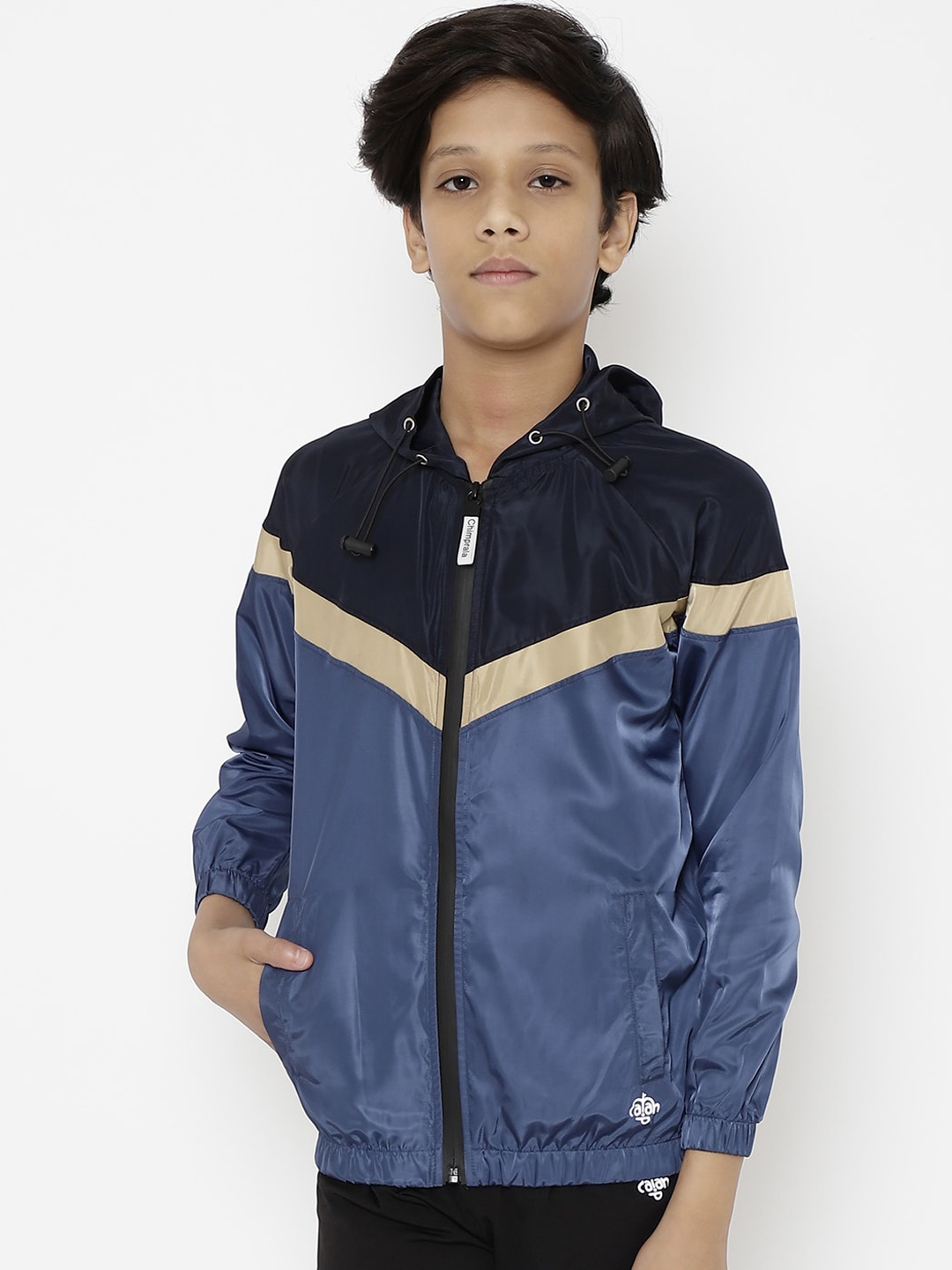 

CHIMPRALA Boys Navy Blue Colourblocked Water Resistant Running Sporty Jacket