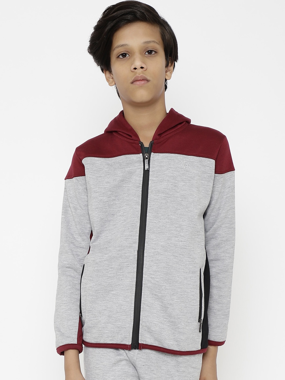 

CHIMPRALA Boys Grey Colourblocked Fleece Lightweight Antimicrobial Running Tailored Jacket