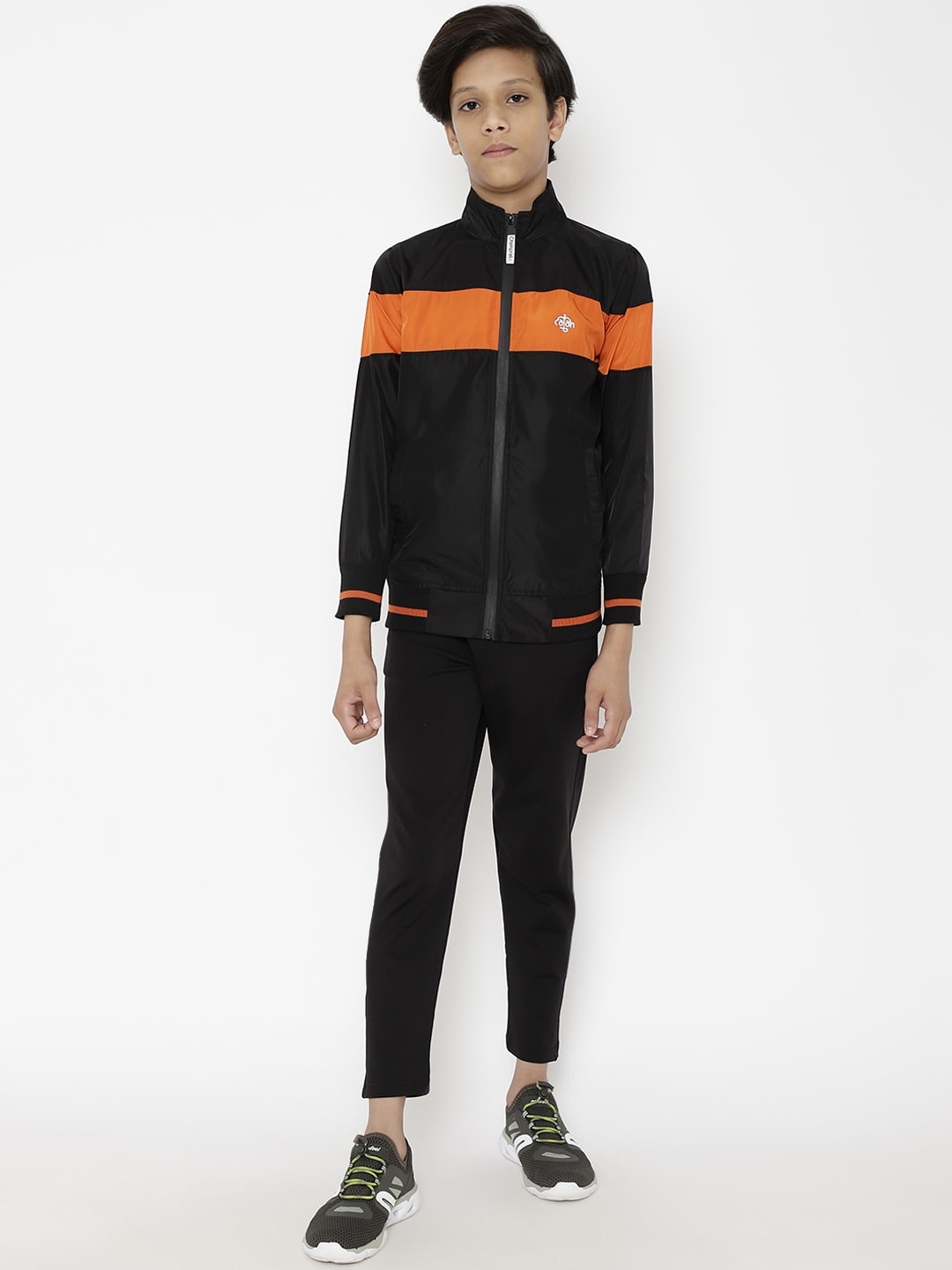 

CHIMPRALA Boys Black & Orange Striped Tracksuit