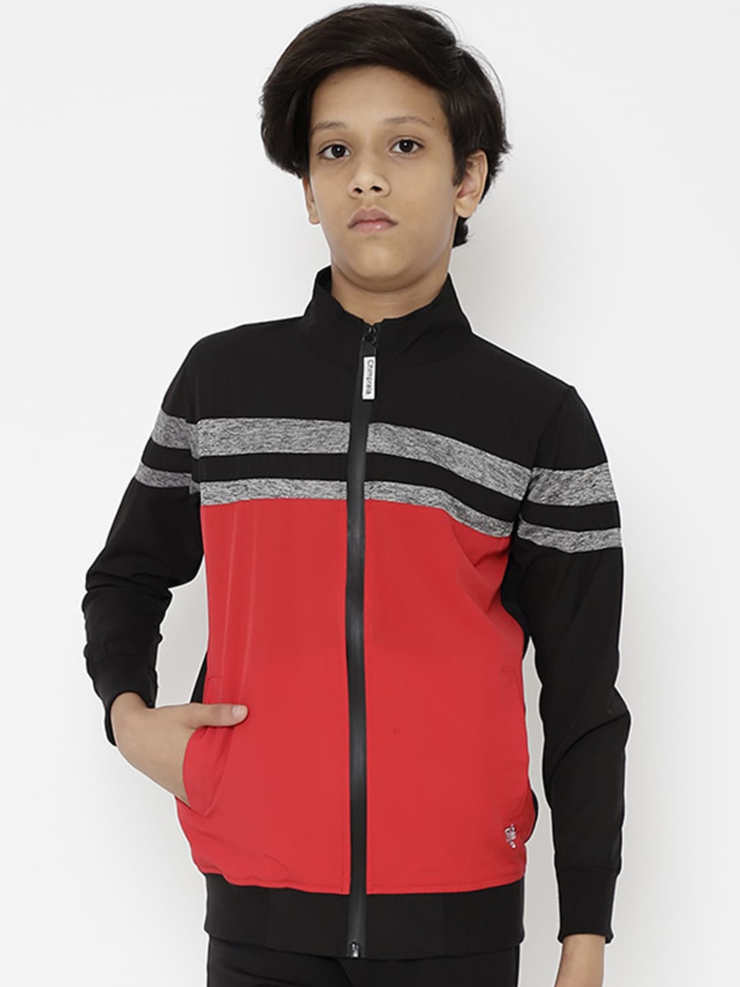 

CHIMPRALA Boys Black Colourblocked Water Resistant Running Bomber Jacket