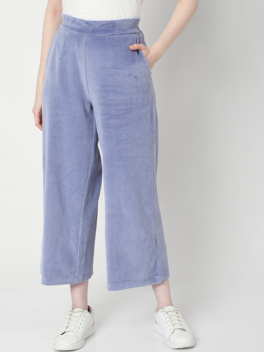 

Vero Moda Women Blue Flared High-Rise Cotton Trousers