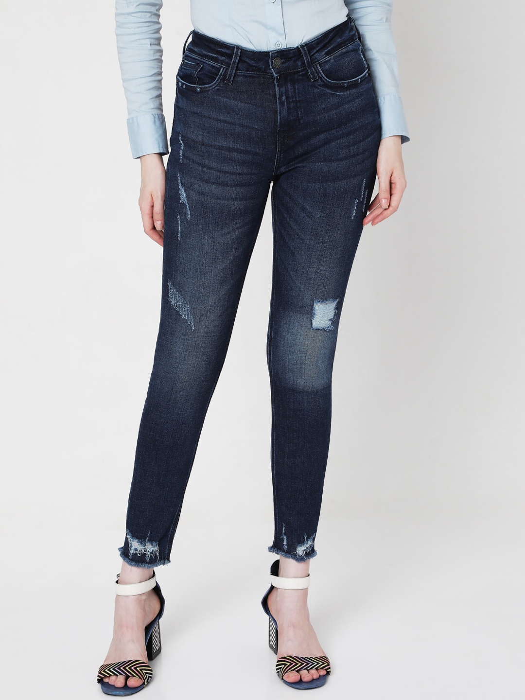 

Vero Moda Women Blue Skinny Fit Low Distress Light Fade Jeans
