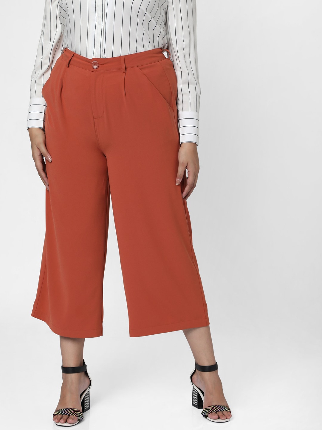 

VERO MODA CURVE Woman Brown High-Rise Pleated Culottes Trousers