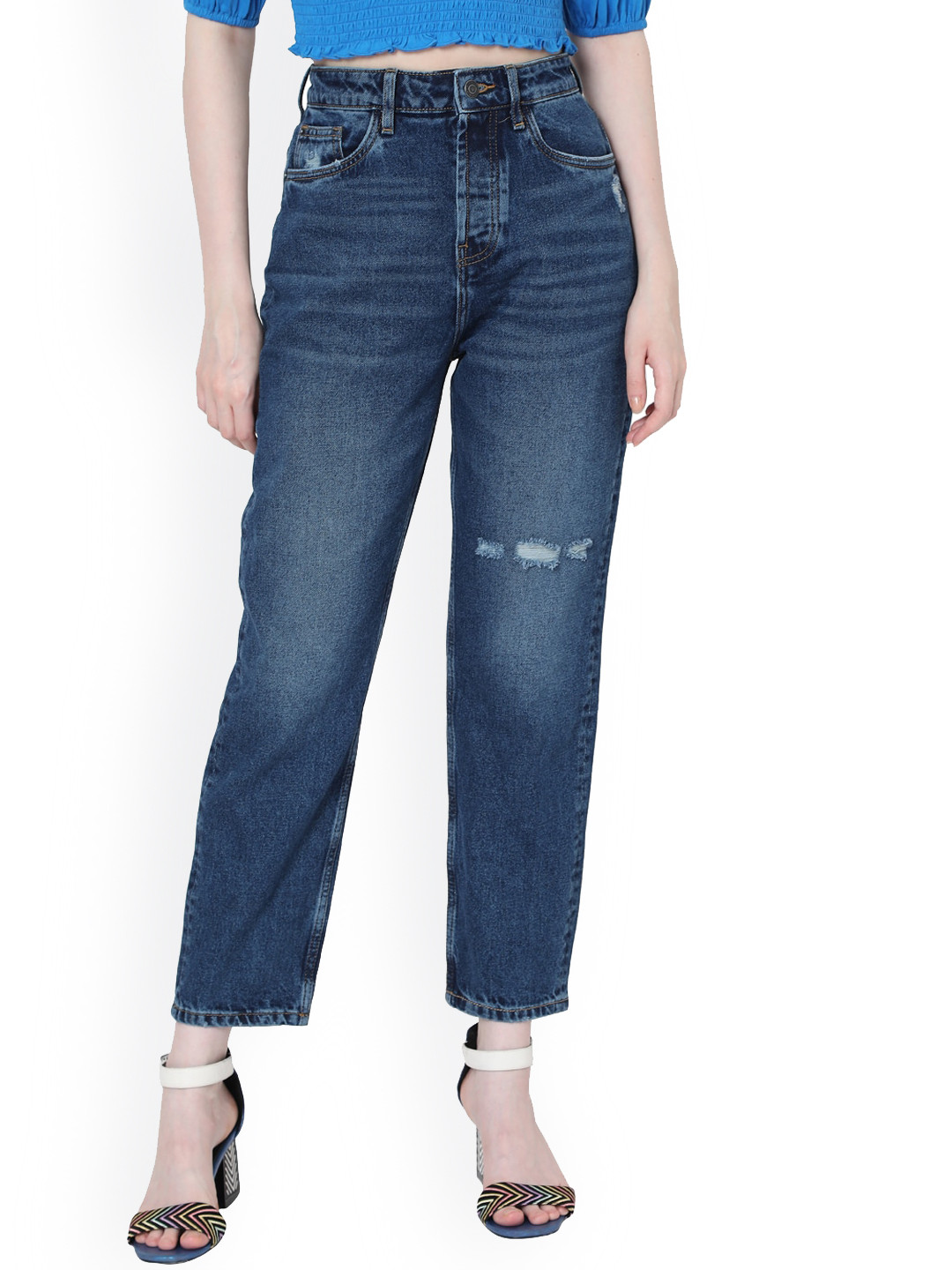 

Vero Moda Women Blue High-Rise Mildly Distressed Light Fade Jeans
