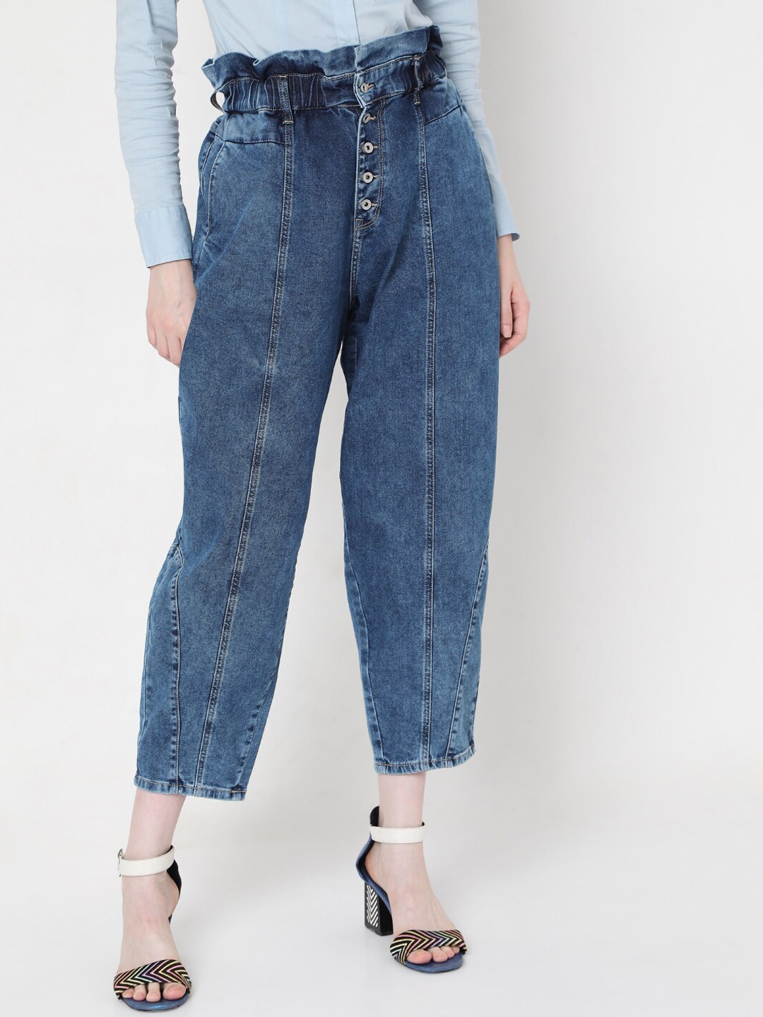 

Vero Moda Women Blue High-Rise Mildly Distressed Heavy Fade Jeans