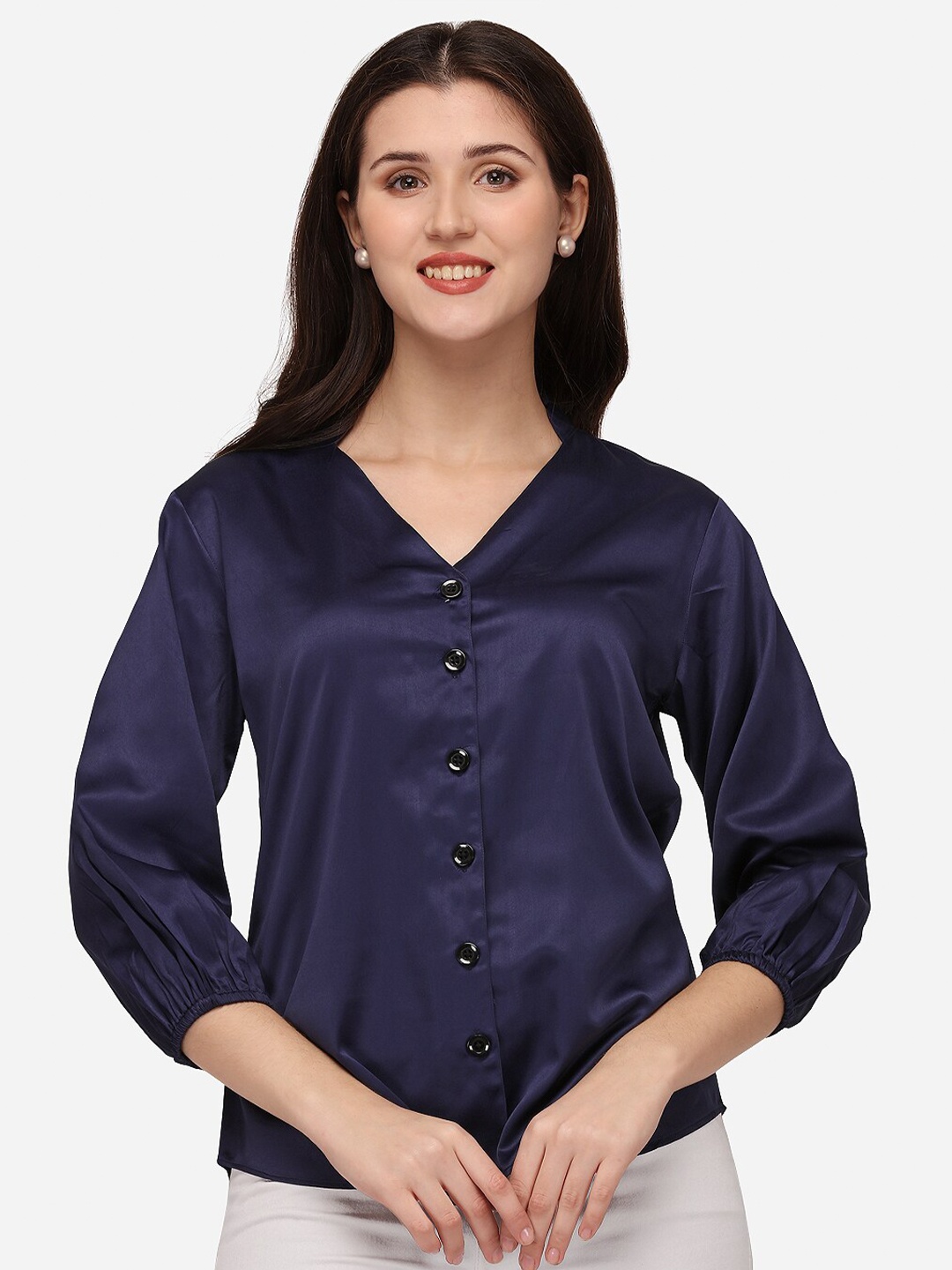 

Smarty Pants Women Navy Blue Semiformal Shirt