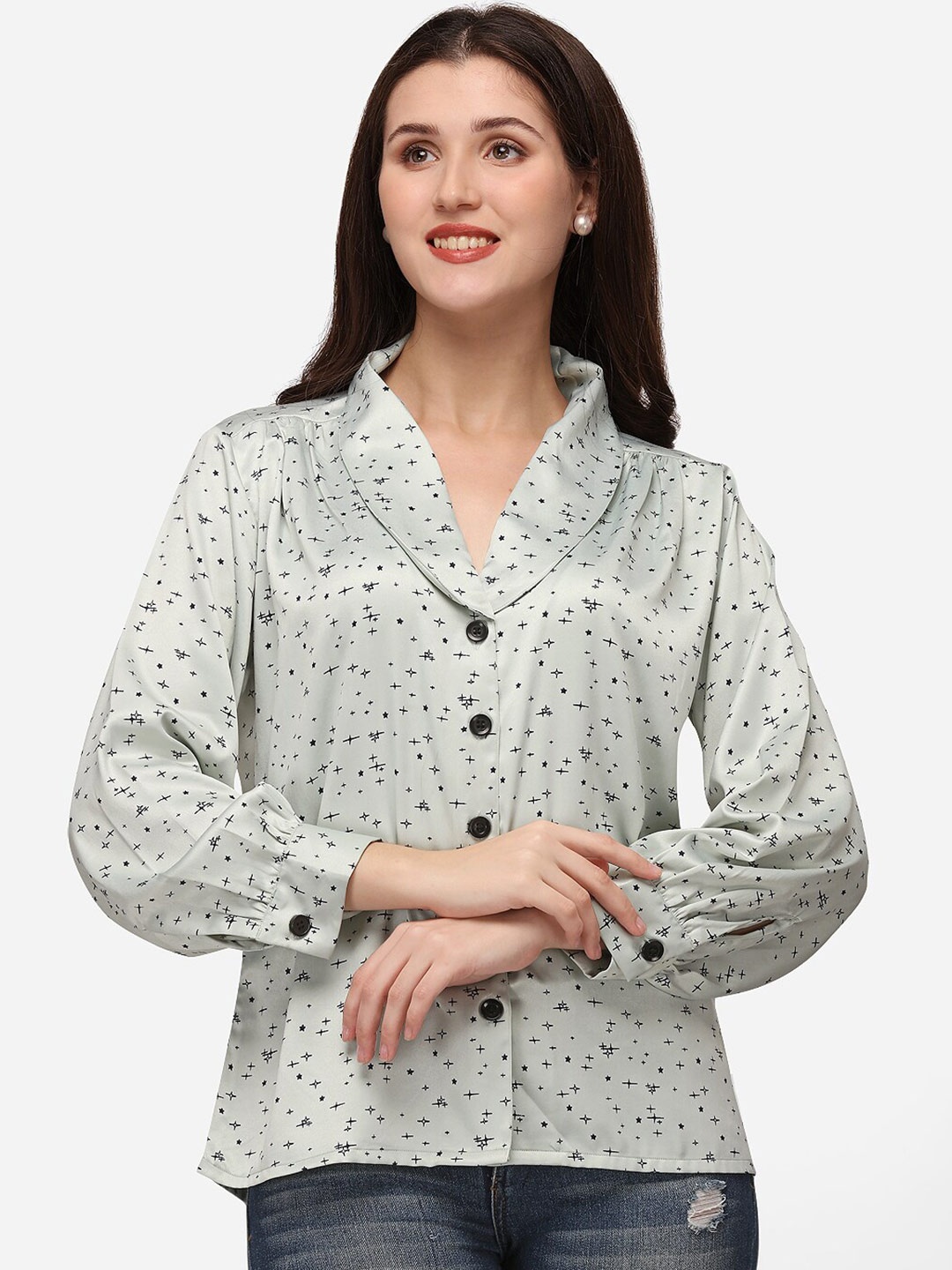 

Smarty Pants Women Sea Green Floral Printed Party Shirt