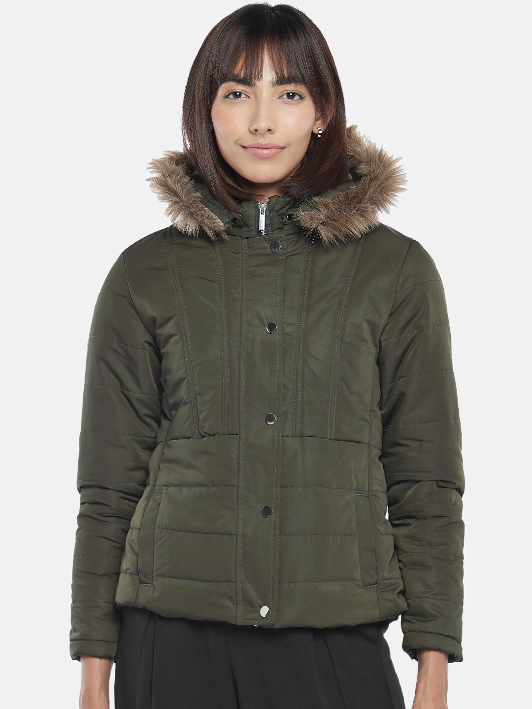 

Honey by Pantaloons Women Olive Green Padded Jacket