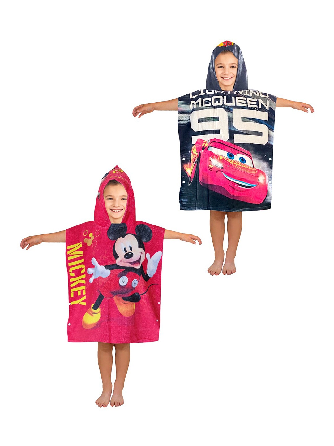 

Disney Kids Pack of 2 Athom Living Mickey Mouse & Cars Hooded Bath Towel, Multi