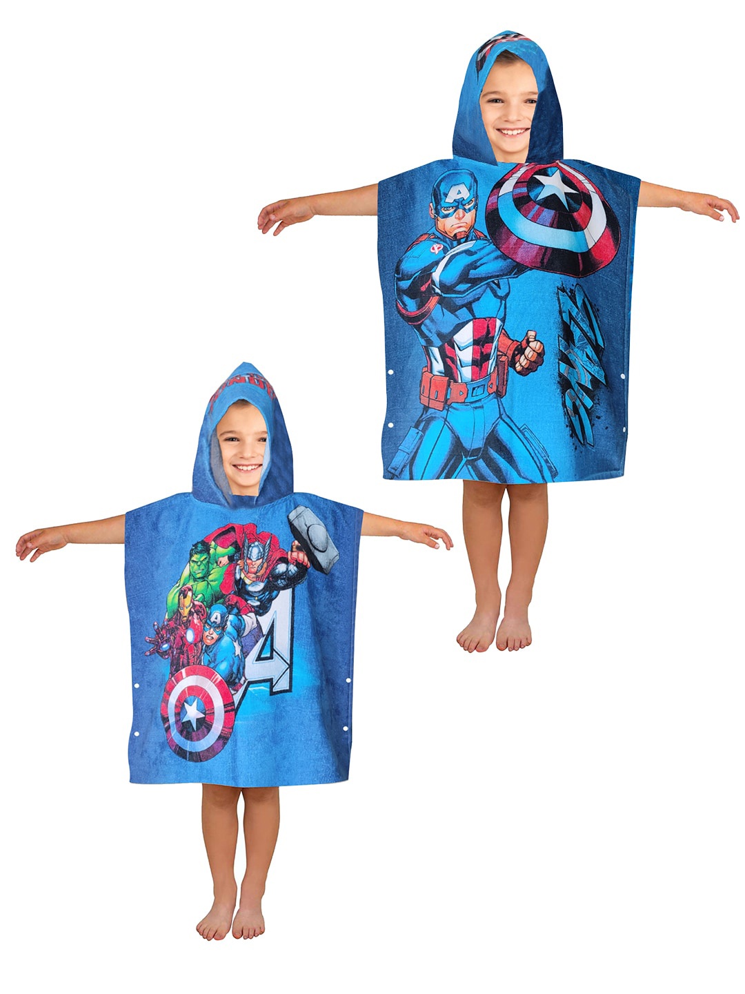 

Marvel Kids Pack of 2 Blue Marvel Avengers & Captain America Printed Hooded Bath Towels