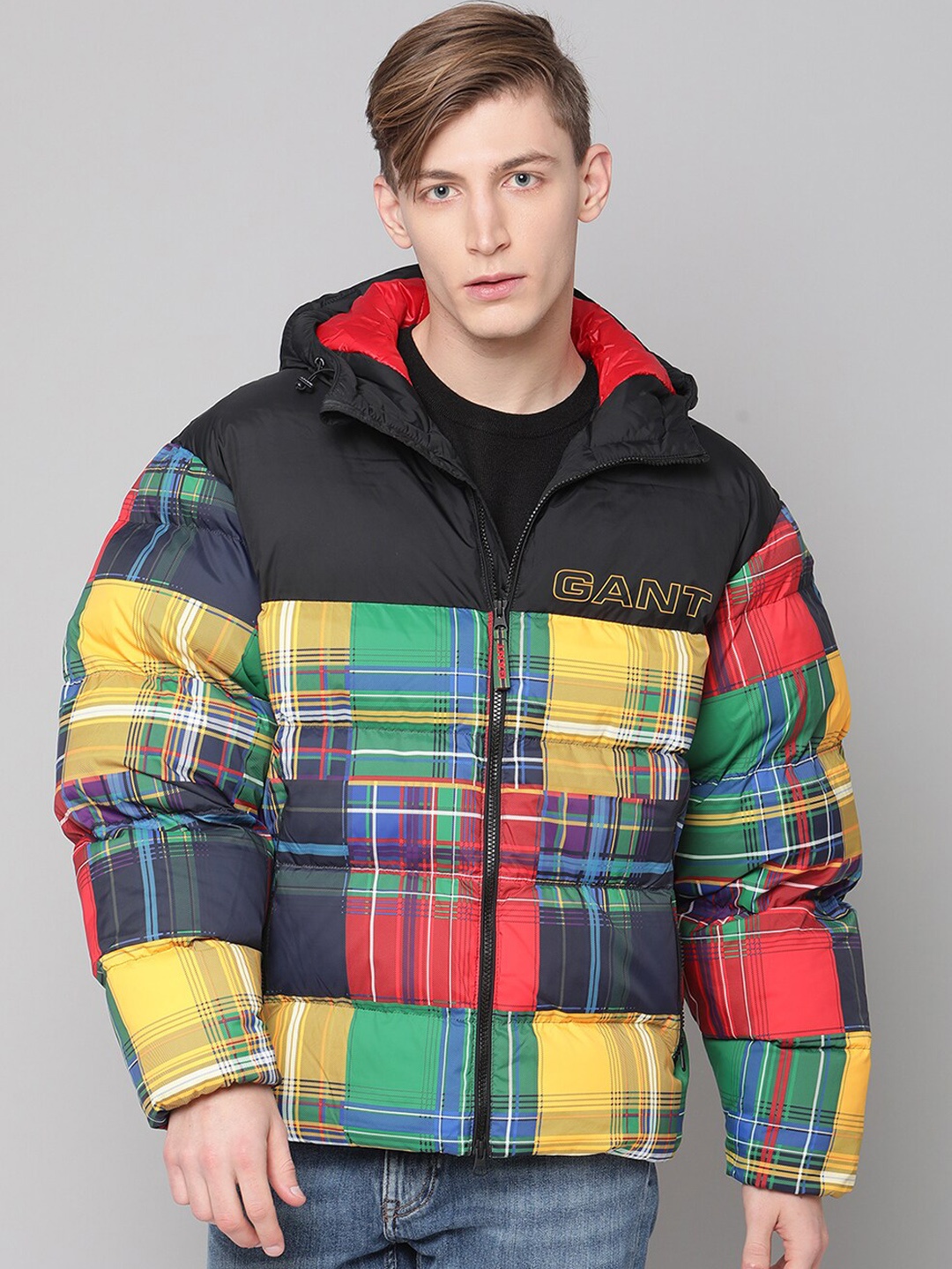 

GANT Men Black Longline Puffer Jacket with Patchwork