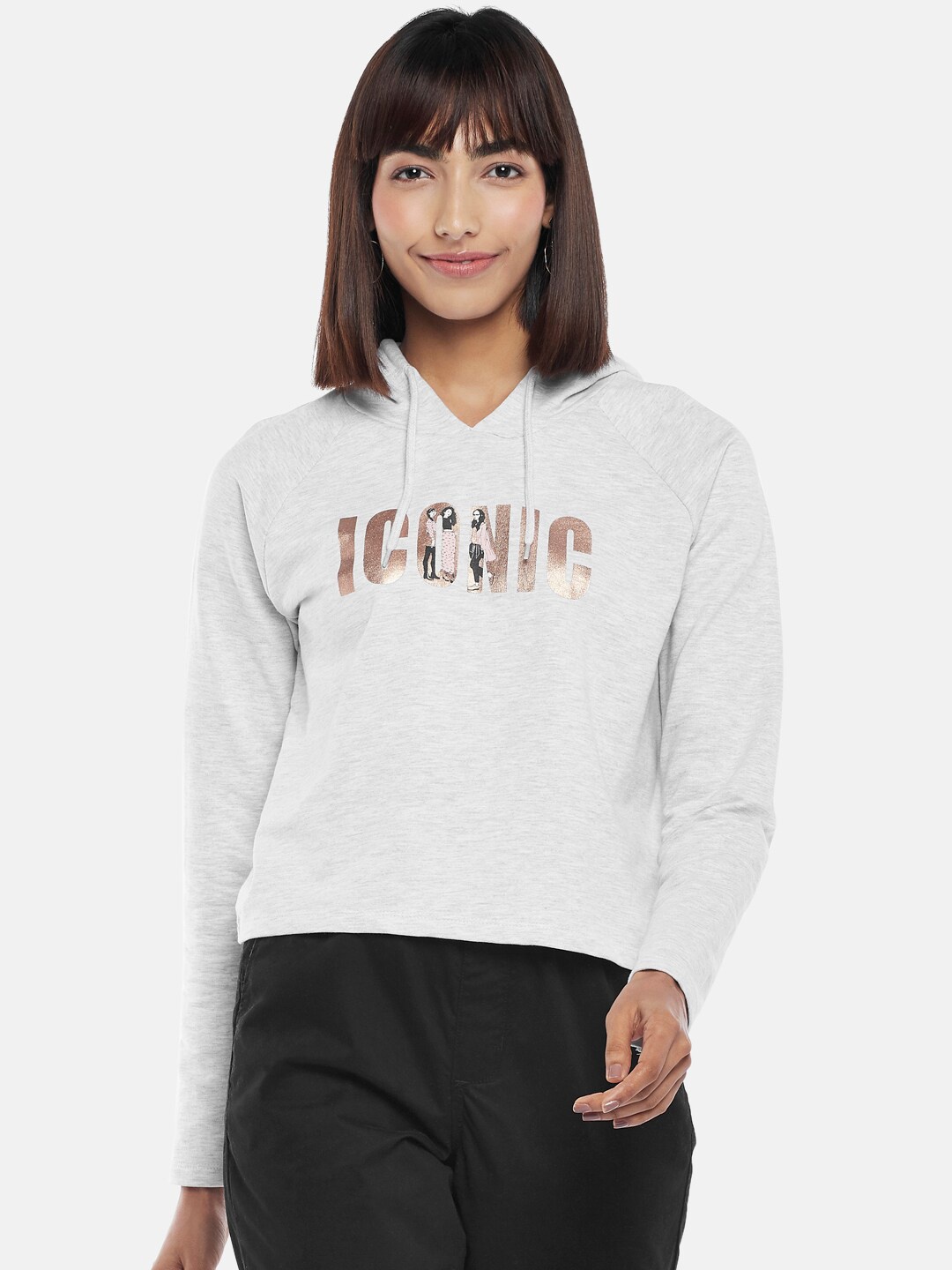 

Honey by Pantaloons Women Grey Melange Printed Sweatshirt