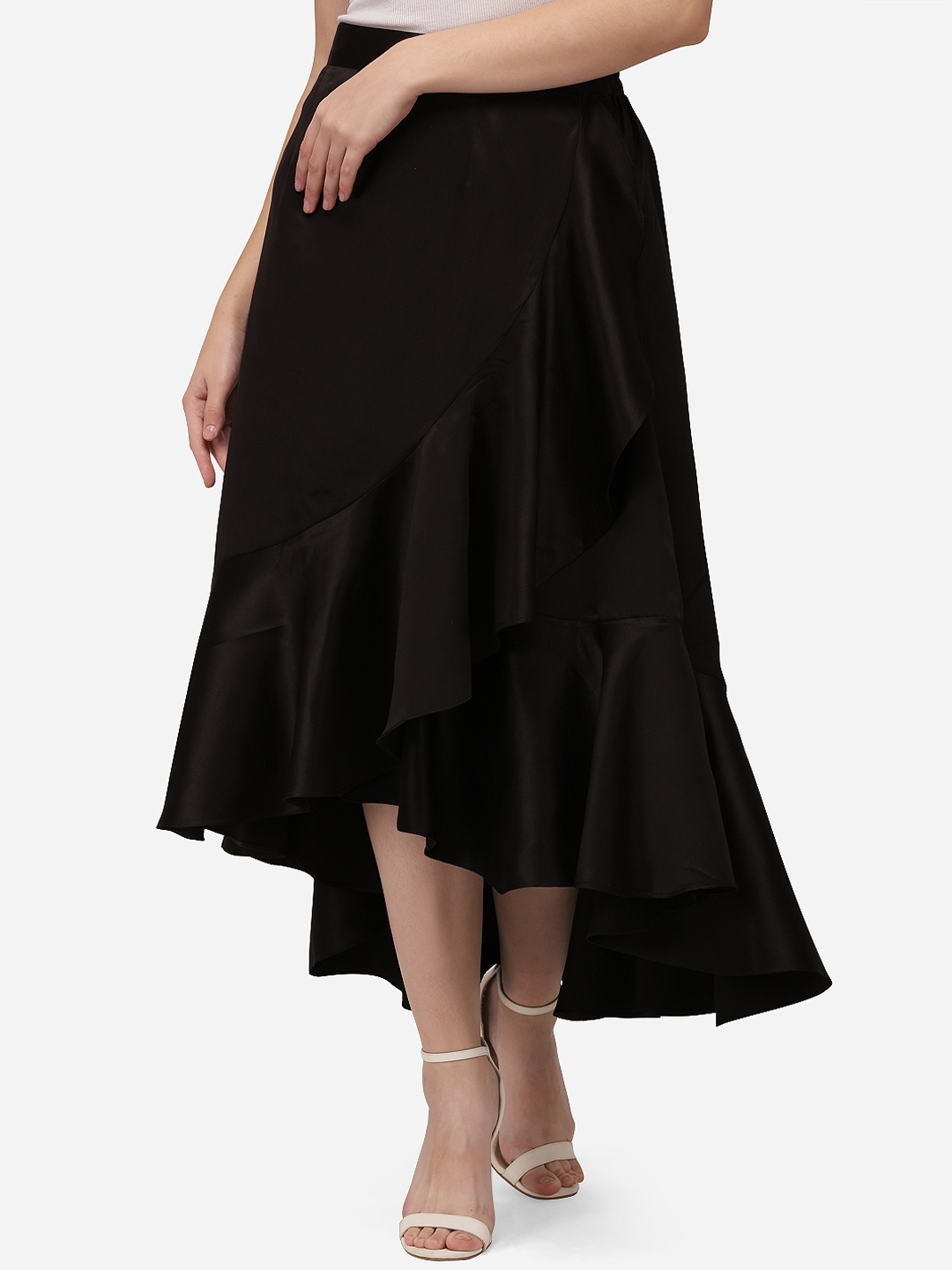 

Smarty Pants Women Black Solid Over Lap Ruffle Midi Skirt