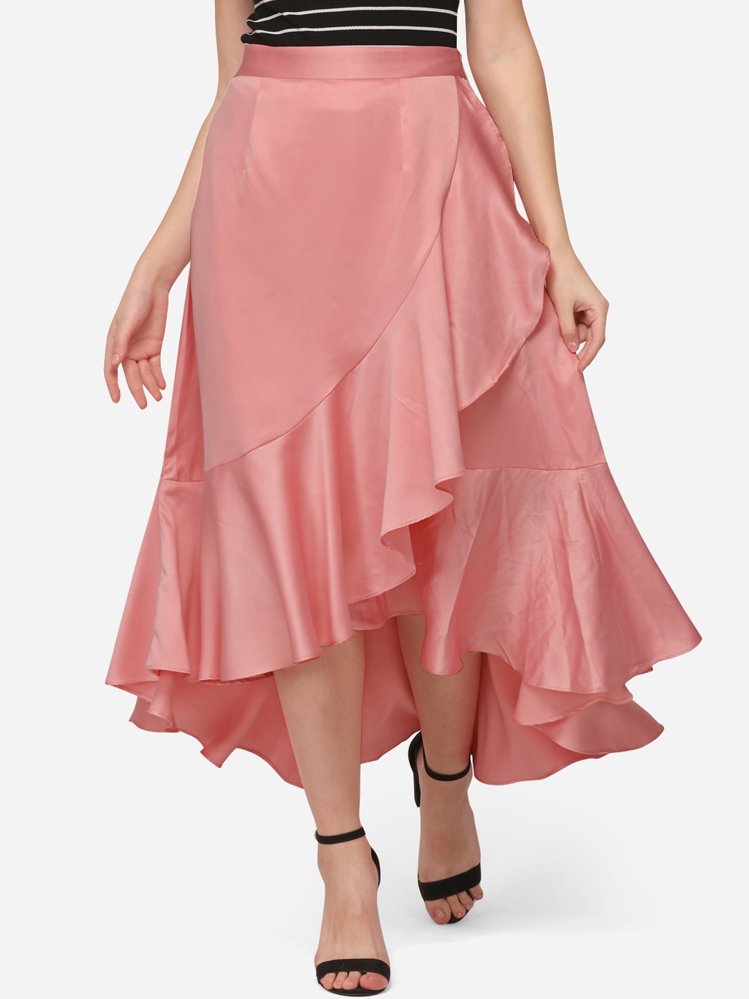 

Smarty Pants Women Pink Silk Satin Over Lap Ruffle Skirt