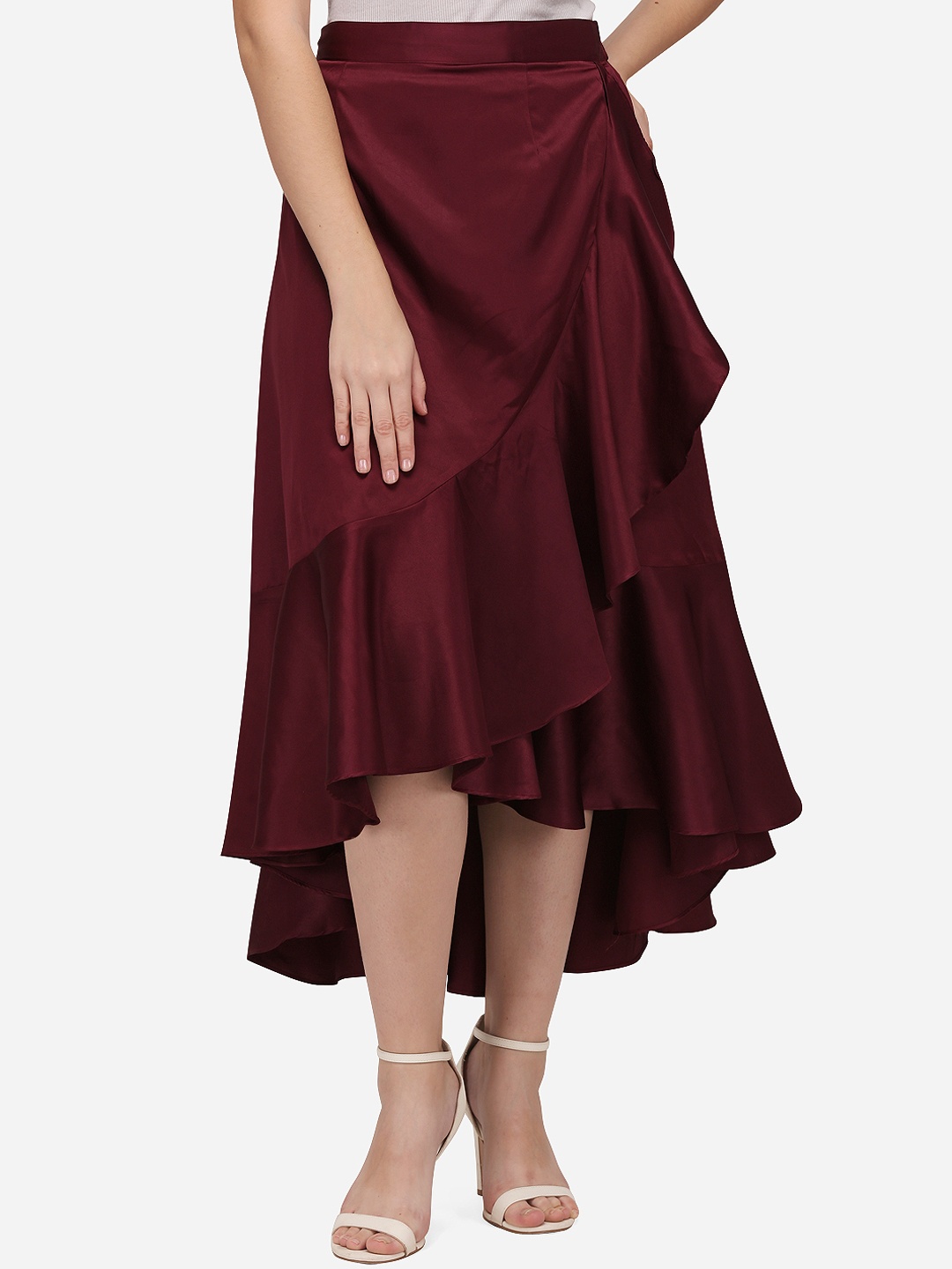 

Smarty Pants Women Magenta Solid Wrap Midi Skirt