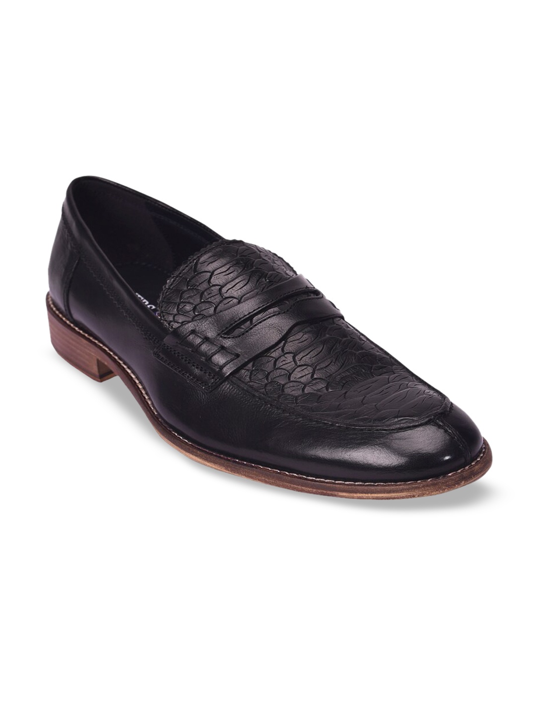 

Pavers England Men Black Textured Leather Formal Slip-On Shoes