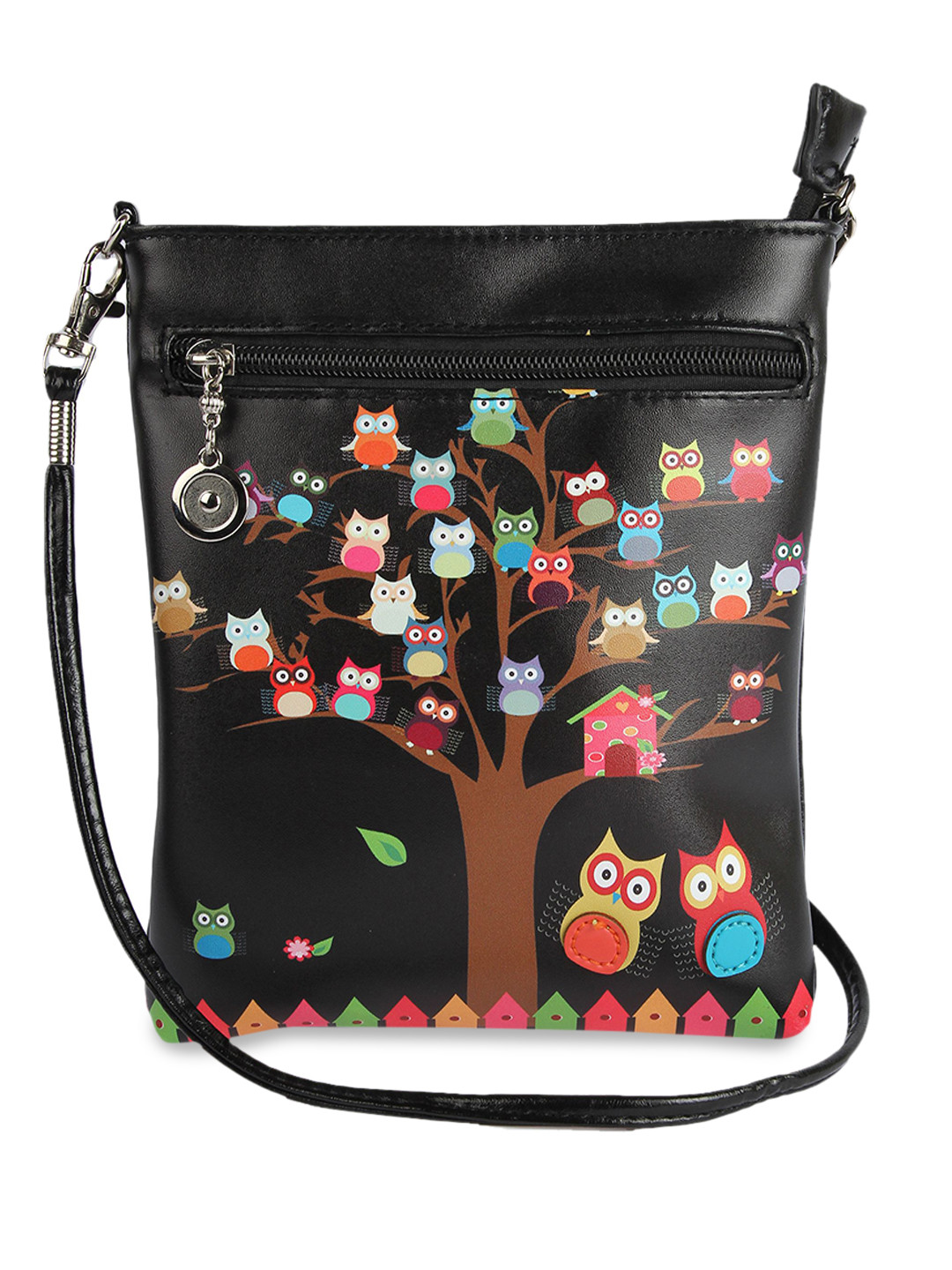 

Instabuyz Black Floral Printed PU Structured Sling Bag