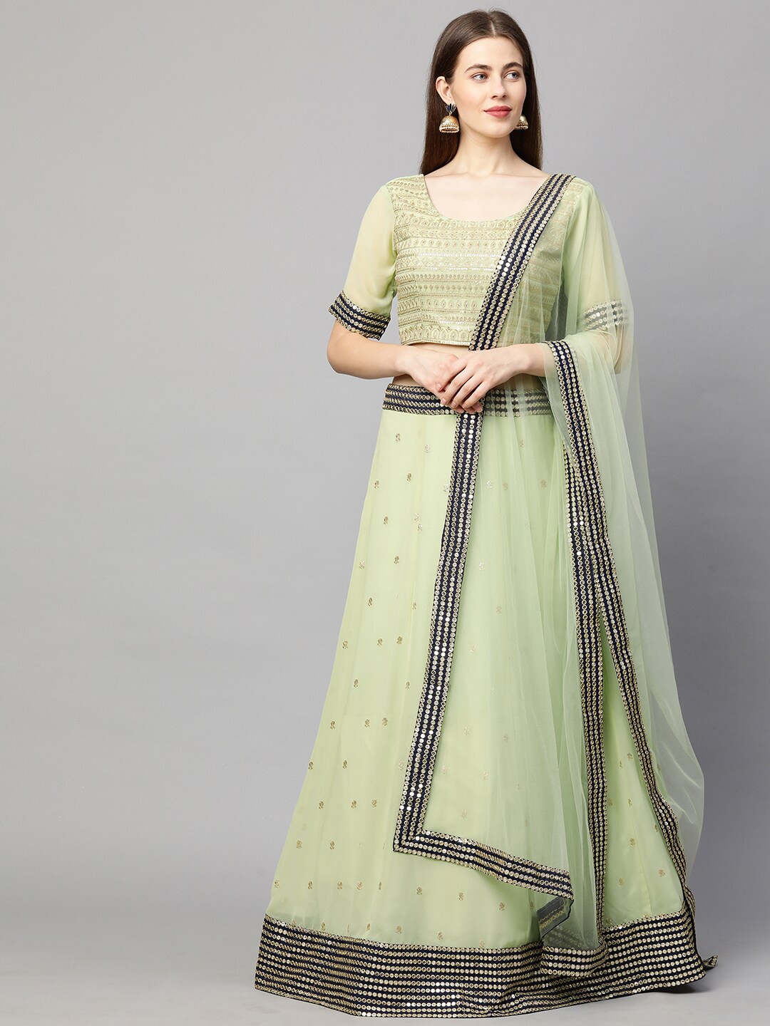

RedRound Green & Black Sequinned Semi-Stitched Lehenga & Unstitched Blouse With Dupatta
