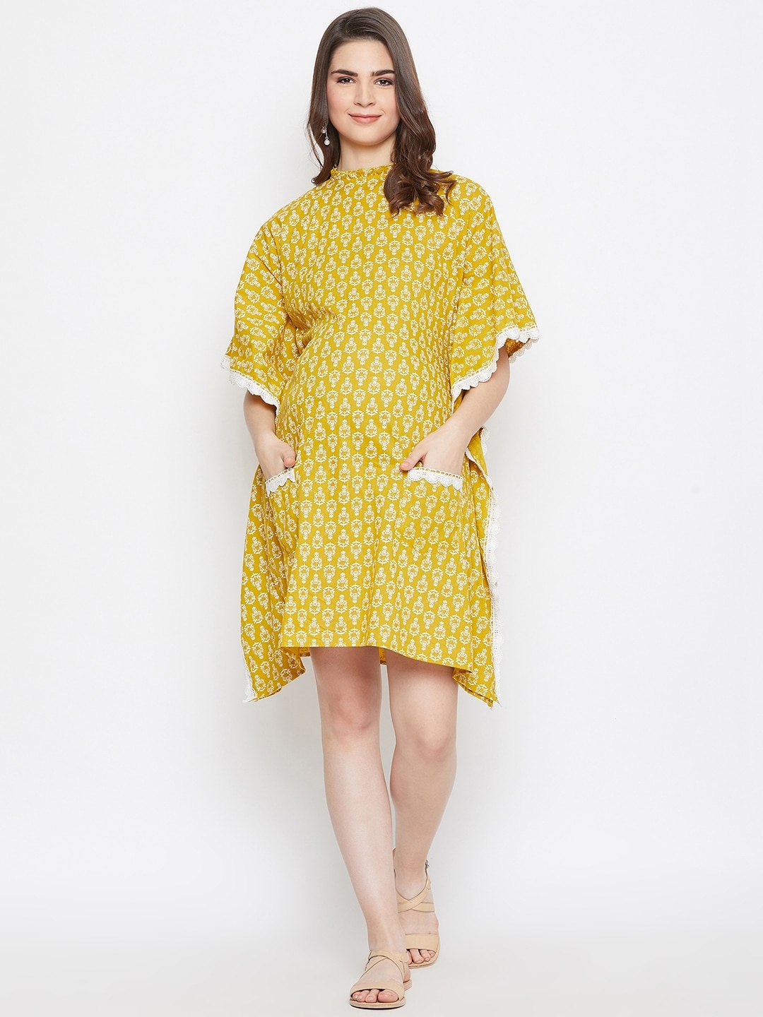 

The Kaftan Company Yellow Floral Printed Maternity Kaftan Dress