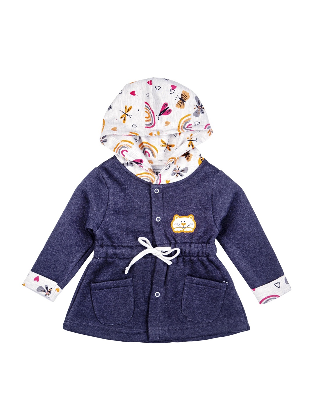 

MeeMee Girls Blue Floral Lightweight Hooded Longline Parka Jacket