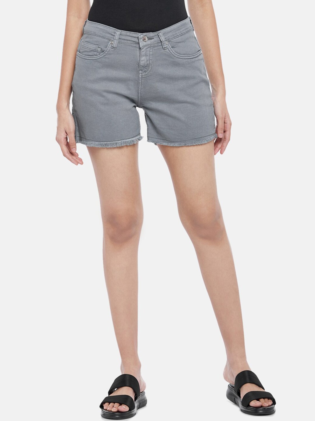 

People Women Grey Mid-Rise Denim Shorts