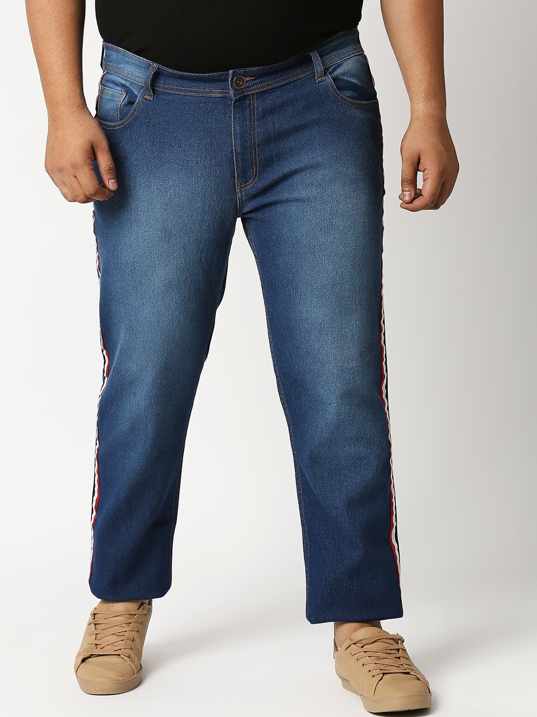 

High Star Men Plus Size Blue Slim Fit Mildly Distressed Light Fade Stretchable Jeans