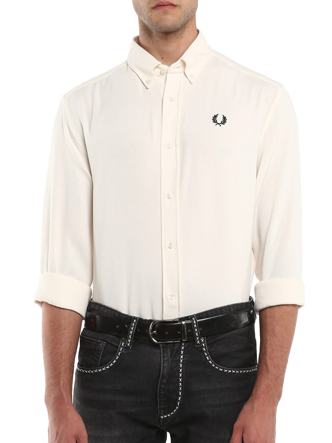 

Fred Perry Men Cream-Coloured Casual Shirt