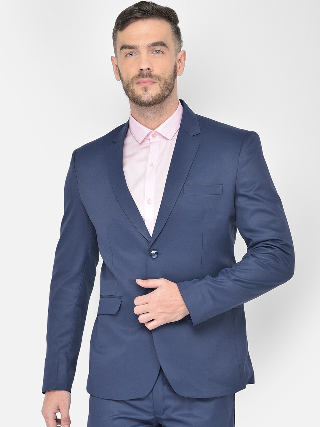 

SG RAJASAHAB Men Navy Blue Solid Single Breasted Blazer