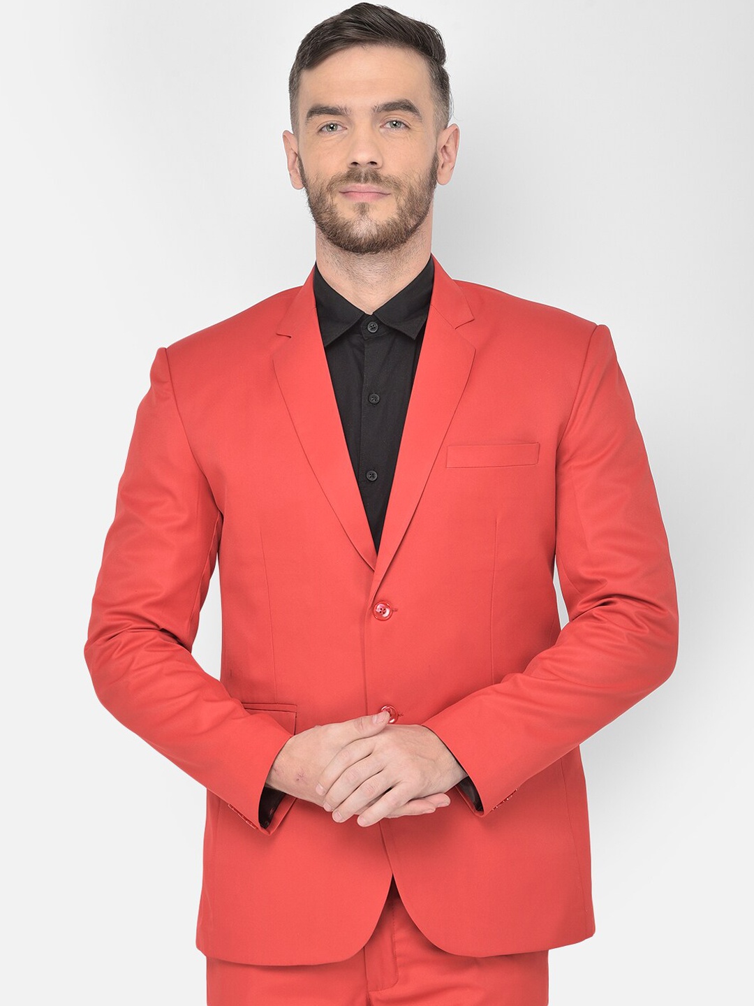 

SG RAJASAHAB Men Red Solid Single Breasted Formal Blazer