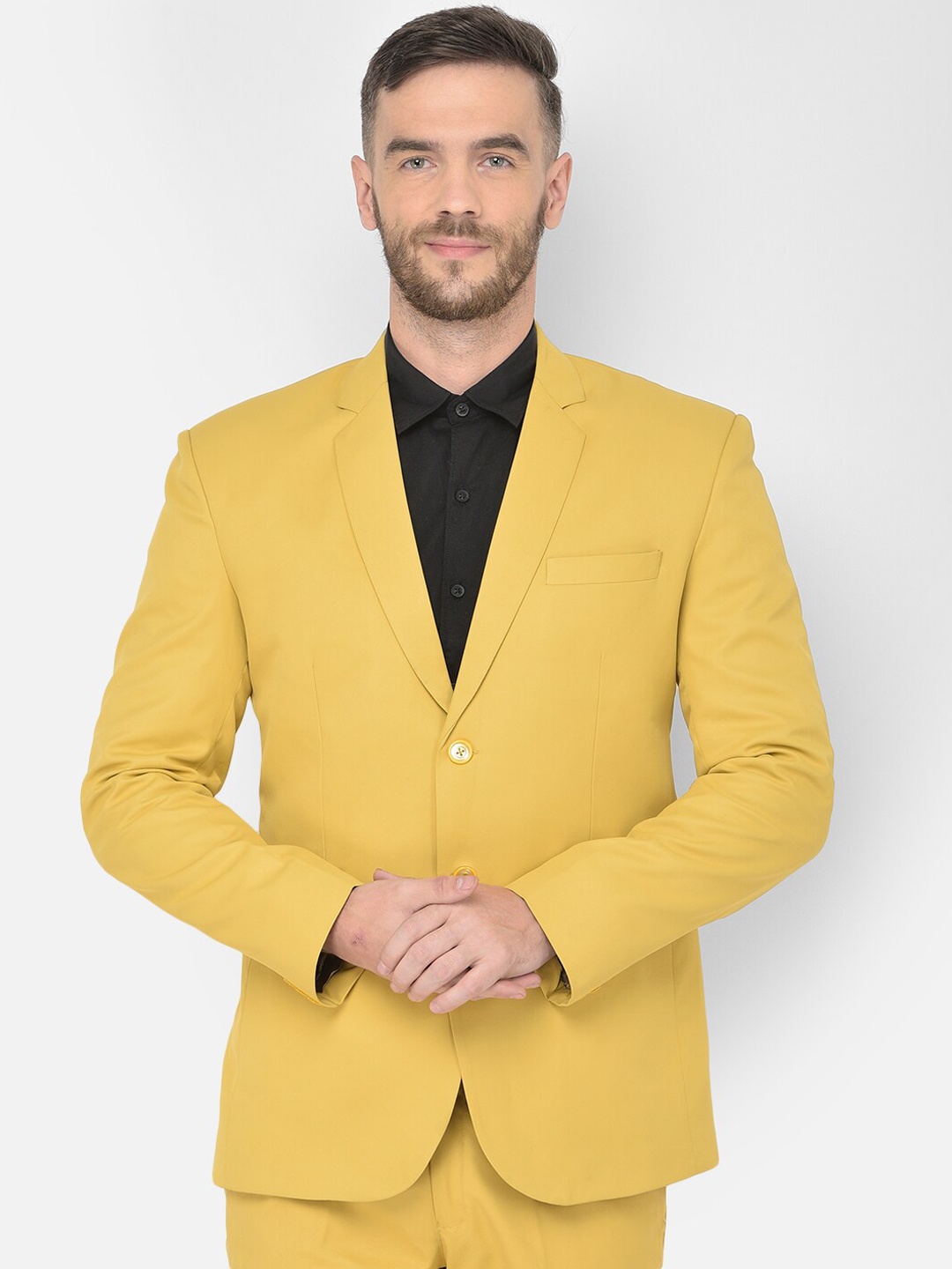 

SG RAJASAHAB Men Yellow Solid Single-Breasted Smart Casual Blazer